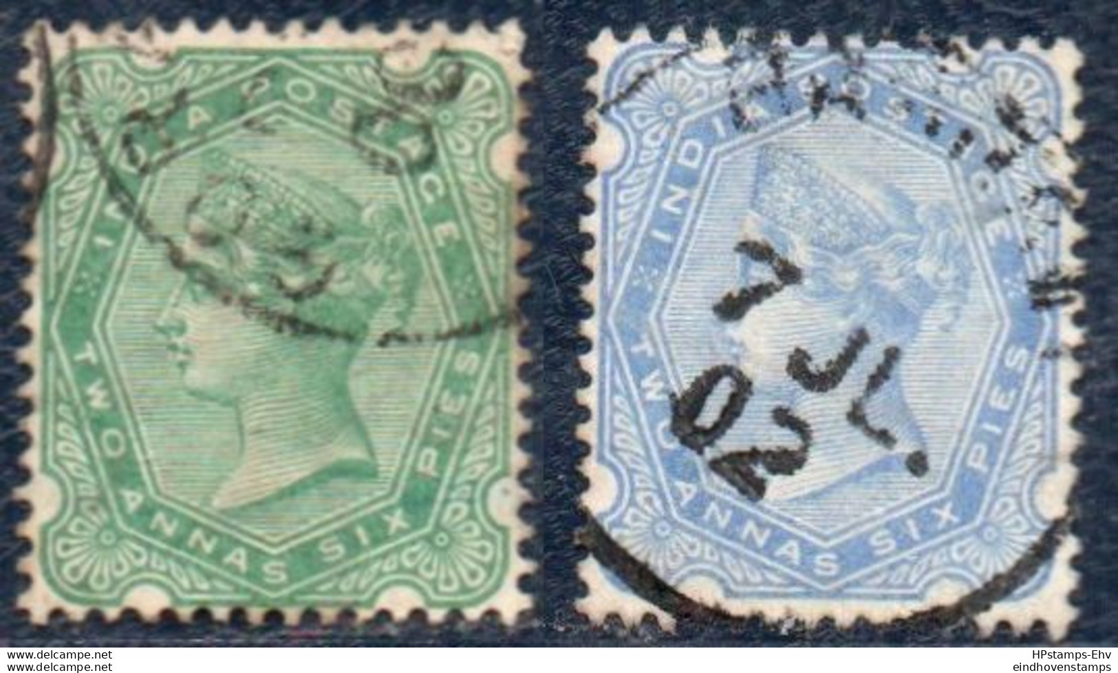 British India 1892 & 1900 Victoria 2 A 6 P Green & Ultramarine 2 Values Cancelled 2301.0816 - 1882-1901 Empire