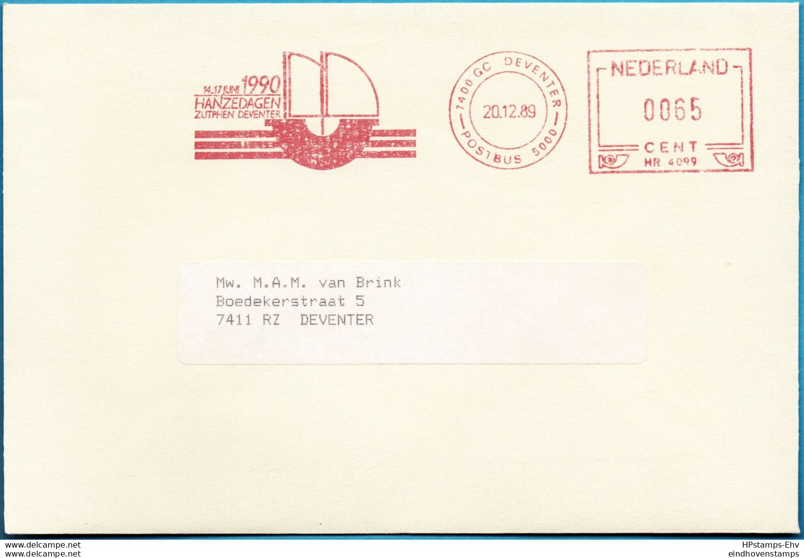 Netherlands Red Franking Hanzedagen 1989, Hanseatic Cog Ship Cancel, 2212.2627 - Sonstige (See)