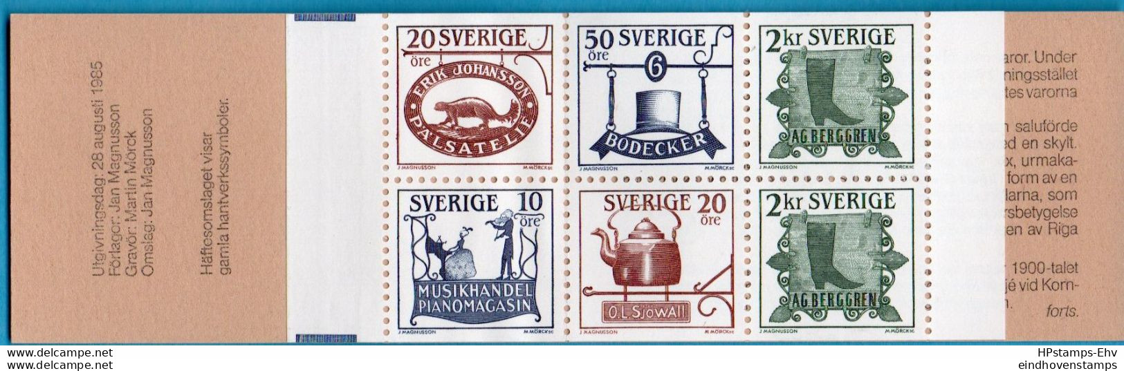 Sweden 1985 Sign Boards Booklet 109 MNH 85m108 Music, Teakettle, Animal Skinner, Copper Blacksmith, Shoemaker - Autres & Non Classés