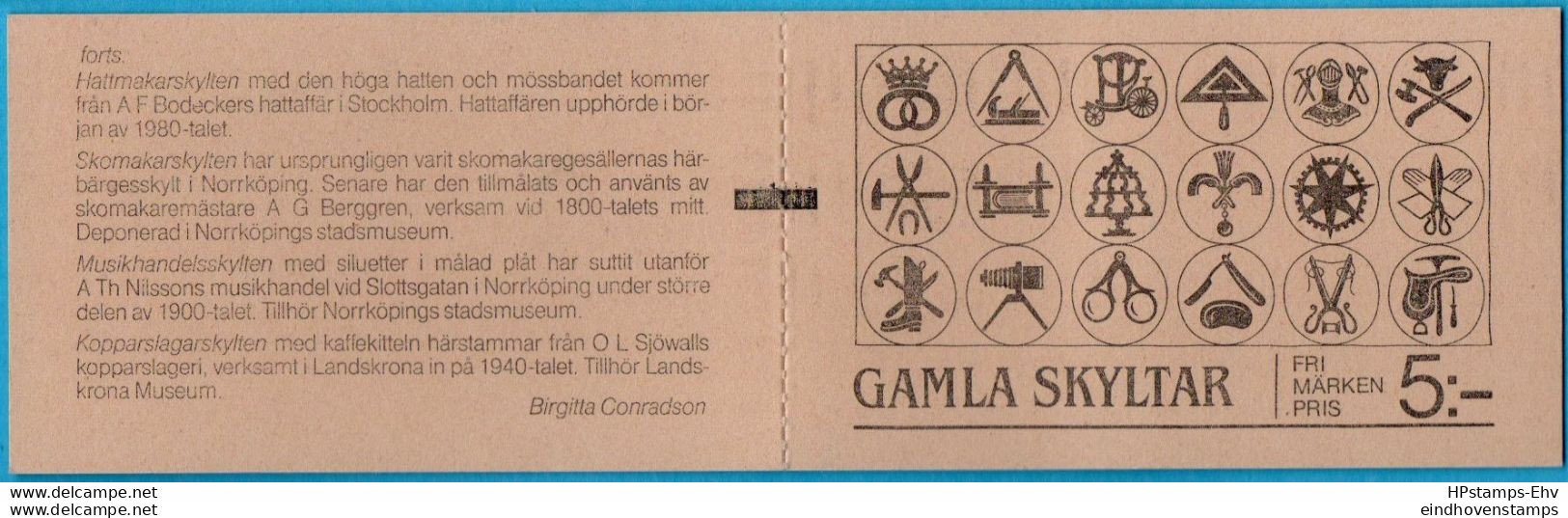 Sweden 1985 Sign Boards Booklet 109 MNH 85m108 Music, Teakettle, Animal Skinner, Copper Blacksmith, Shoemaker - Autres & Non Classés