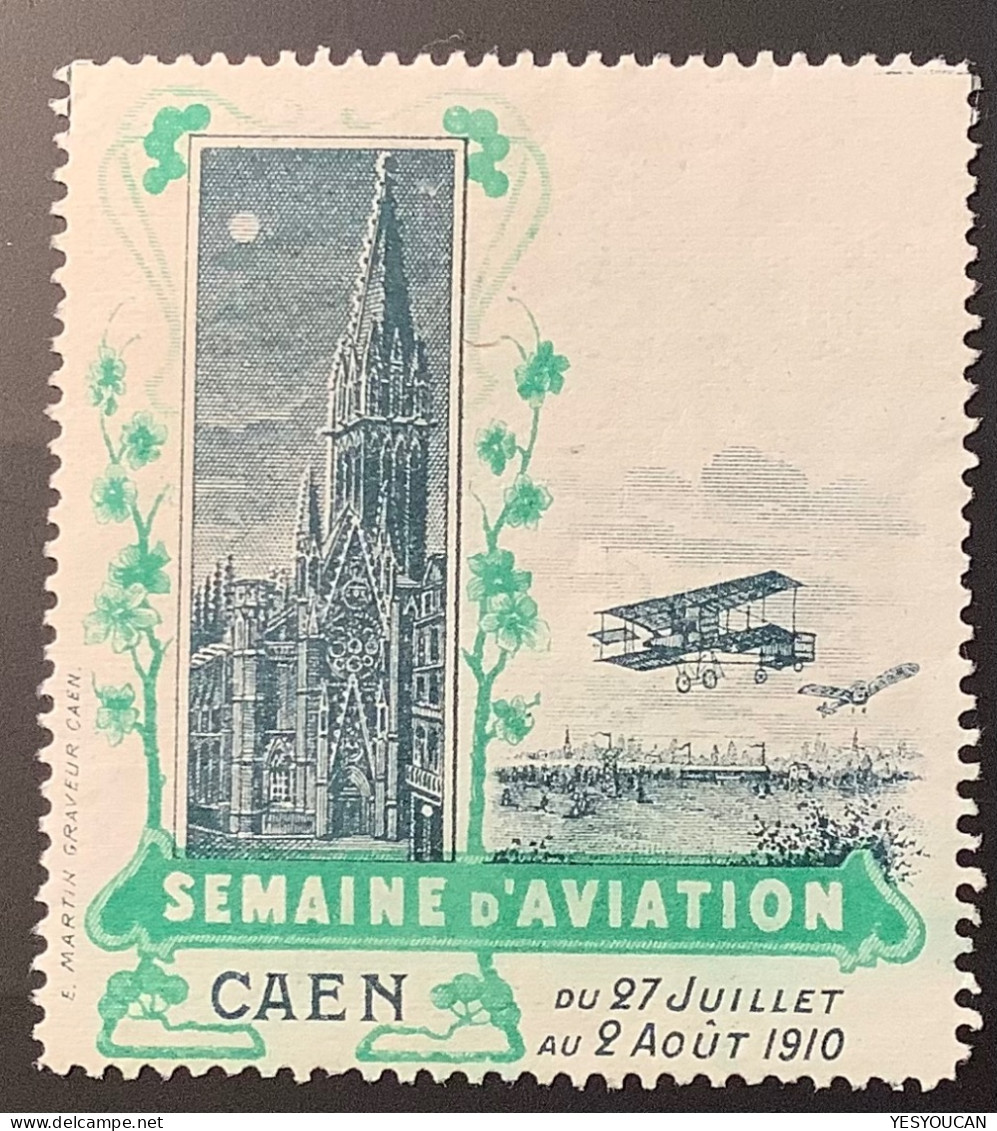 France 1910 Caen Meeting Aérien Semaine D‘ Aviation Porte Timbre Vignette   (poste Aérienne PA Cinderella Calvados - 1927-1959 Neufs