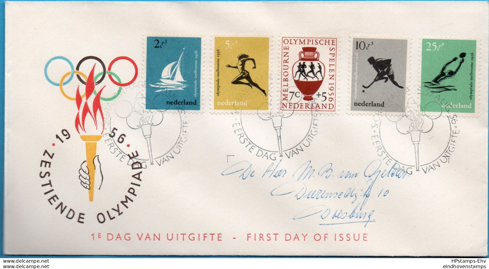 Netherlands 1956 Olympic Games Melbourne First Day Cover Mailed FDC-56-03.2 - Ete 1956: Melbourne