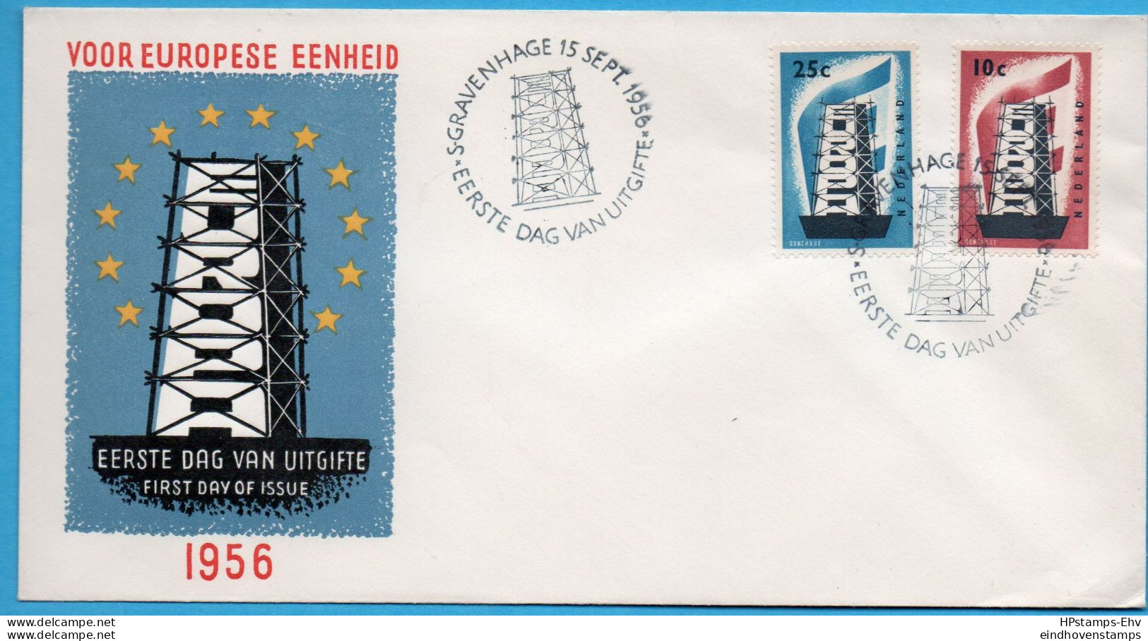 Netherlands 1956 Europe - Cept Stamps First Day Cover Without Traces Of Address Or Stcicker FDC-56-04.1 - 1956