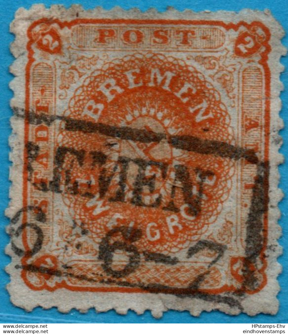 Bremen Germany 1866 Dark Yellow Orange Mi 10a Cancelled 2305.0605 - Brême