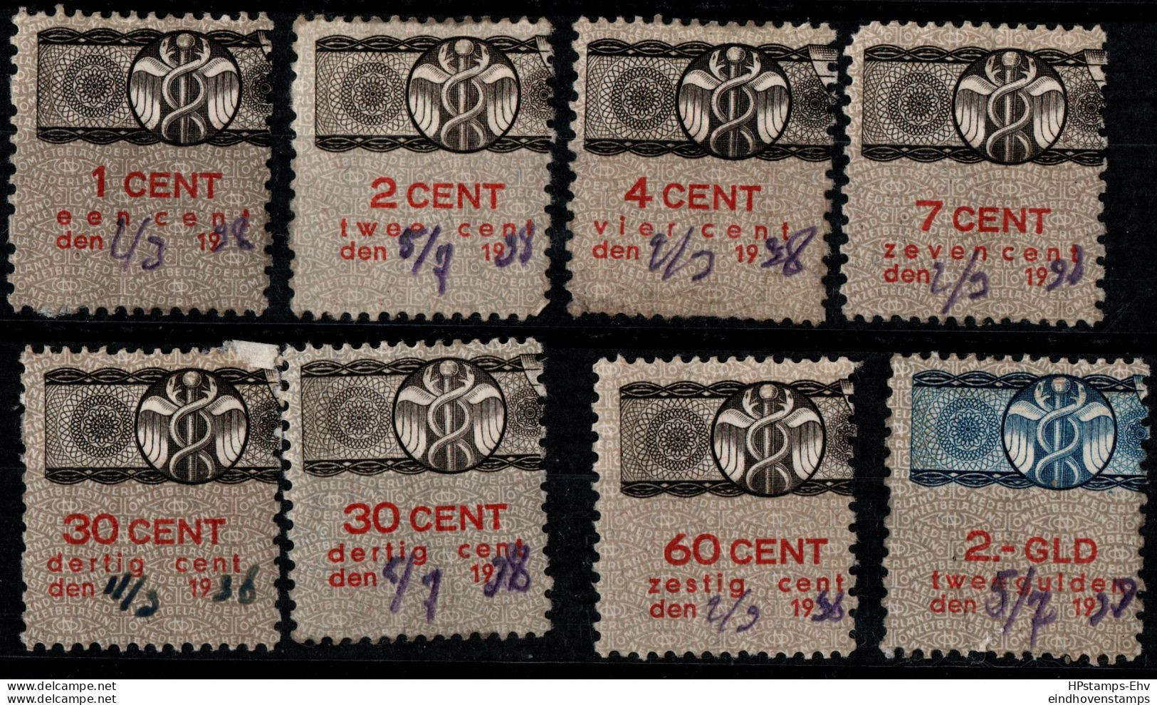 Netherlands Fiscal Stamps 8 Values Used 2304.1603 - Revenue Stamps