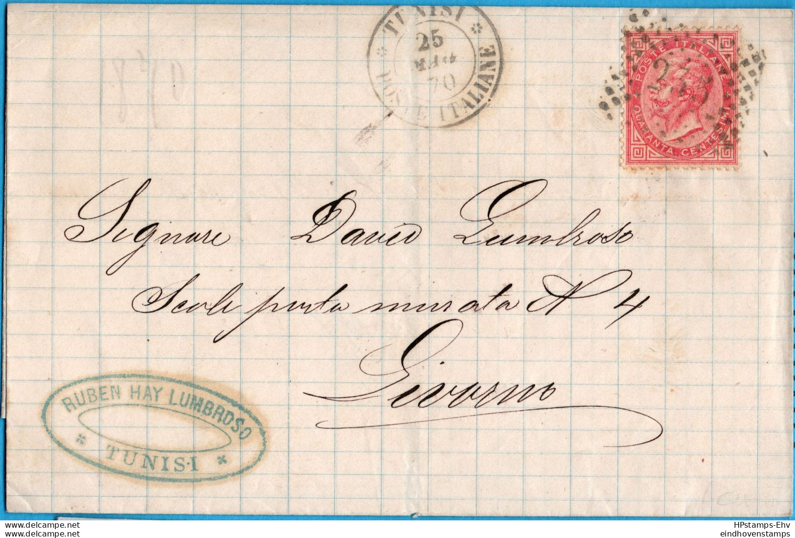 Tunis, Italian Office 40 C Franking, Cancel 235, 25 Maggio 70, Letter By Cagliari To Livorno. No Contents, 2303.1810 - Unclassified