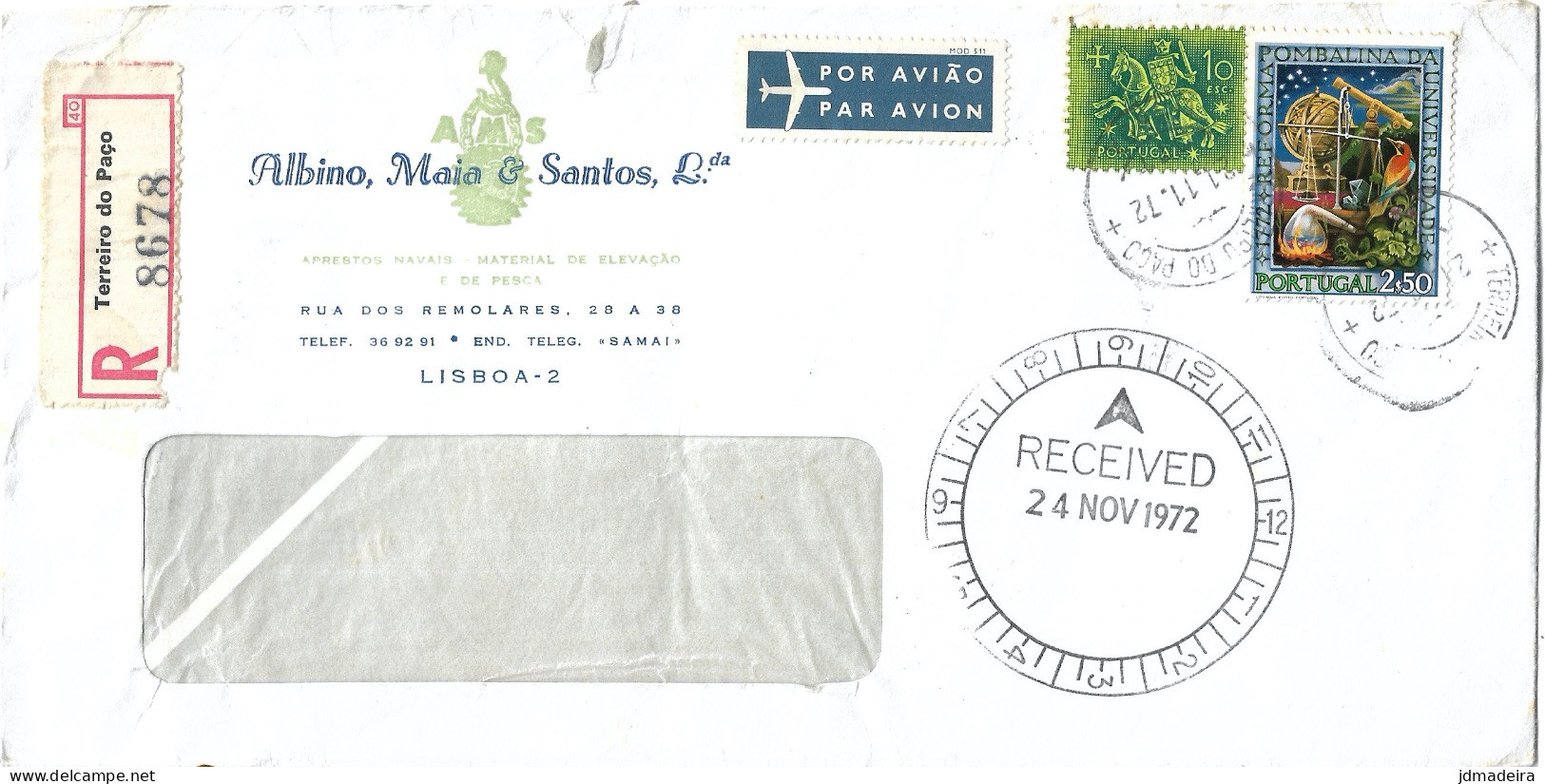 Portugal Registered Cover TERREIRO DO PAÇO Cancel And Registration Label - Briefe U. Dokumente