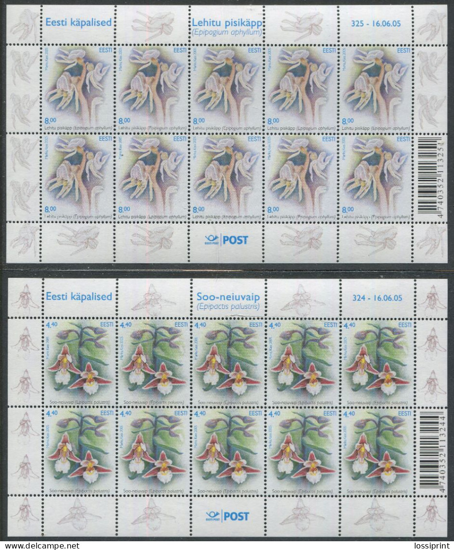 Estonia:Unused Sheets Flowers, Epipogium Aphyllum And Epipactis Palustris, 2005, MNH - Estonie