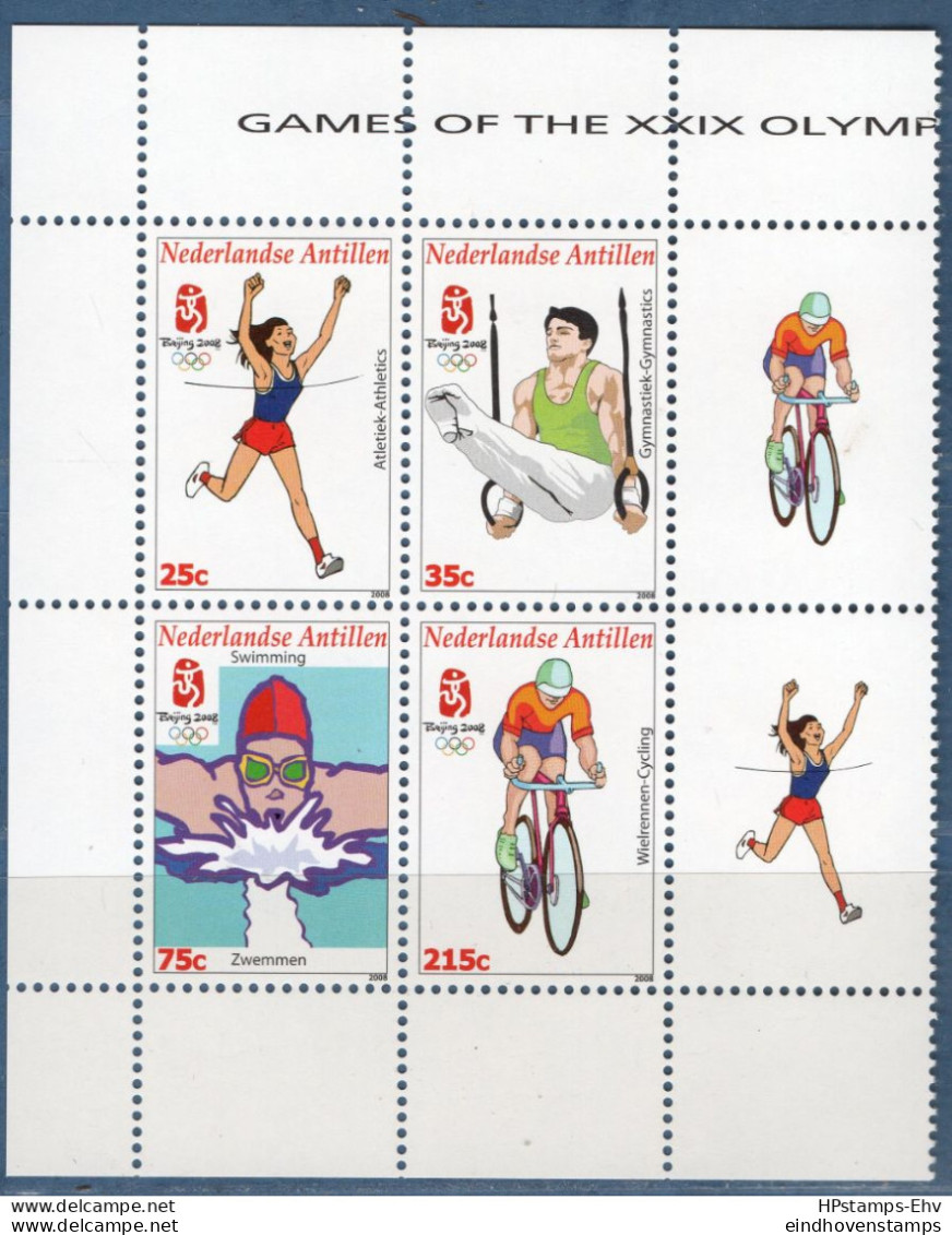 Dutch Antilles 2008 Olypic Games Bejing 4-block Woth  Tabs MNH H-08-06 Athletics, Swimming, Cycling - Summer 2004: Athens - Paralympic