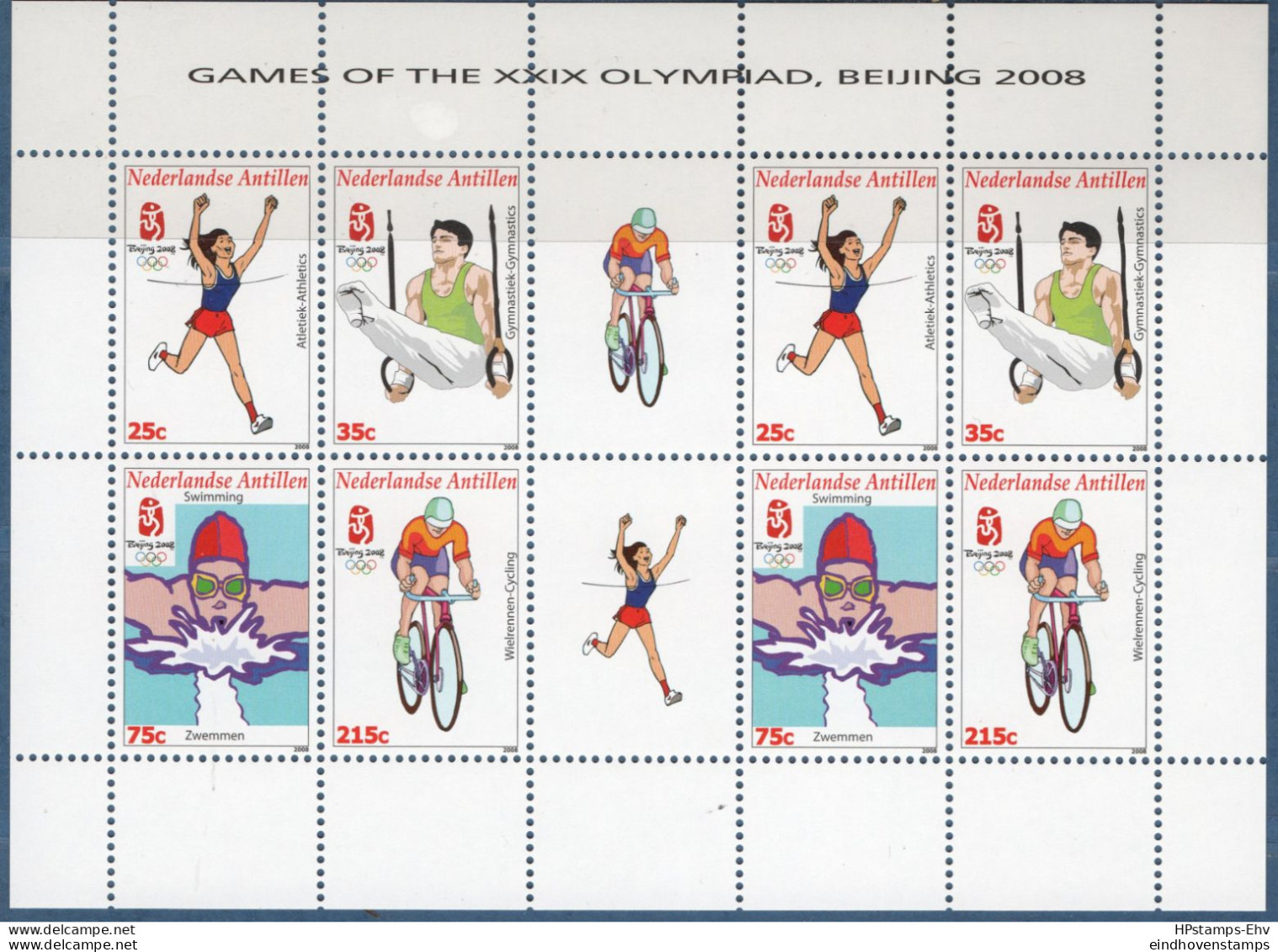 Dutch Antilles 2008 Olypic Games Bejing Sheet With Tabs MNH H-08-06Sh Athletics, Swimming, Cycling - Sommer 2004: Athen - Paralympics