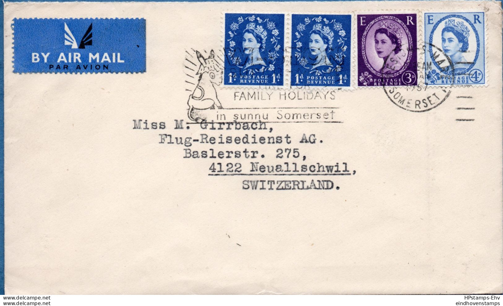 Britain UK Donkey Theme In Slogan Postmark, Franked 9d Weston-s-Mare To Neuallschwil 2309.2921 - Ezels