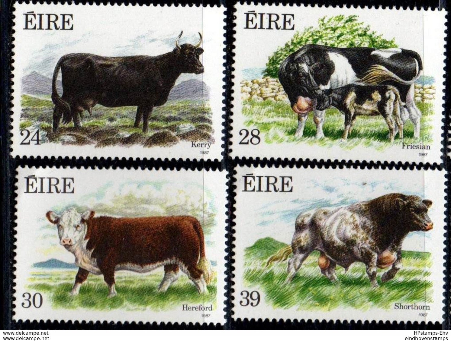 Eire 1987 Irish Cattle 4 Values MNH 2209.2668 Kerry-Cow, Freisian, Hereford, Shoiorthorn Cow & Bull - Vaches