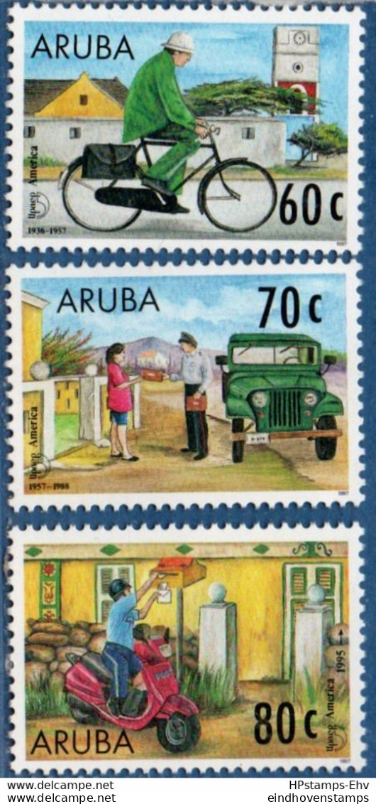 Aruba 1997 The Mailman's Transport 3 Values 2208.1917 On Bike, By Jeep, By Scooter - Poste