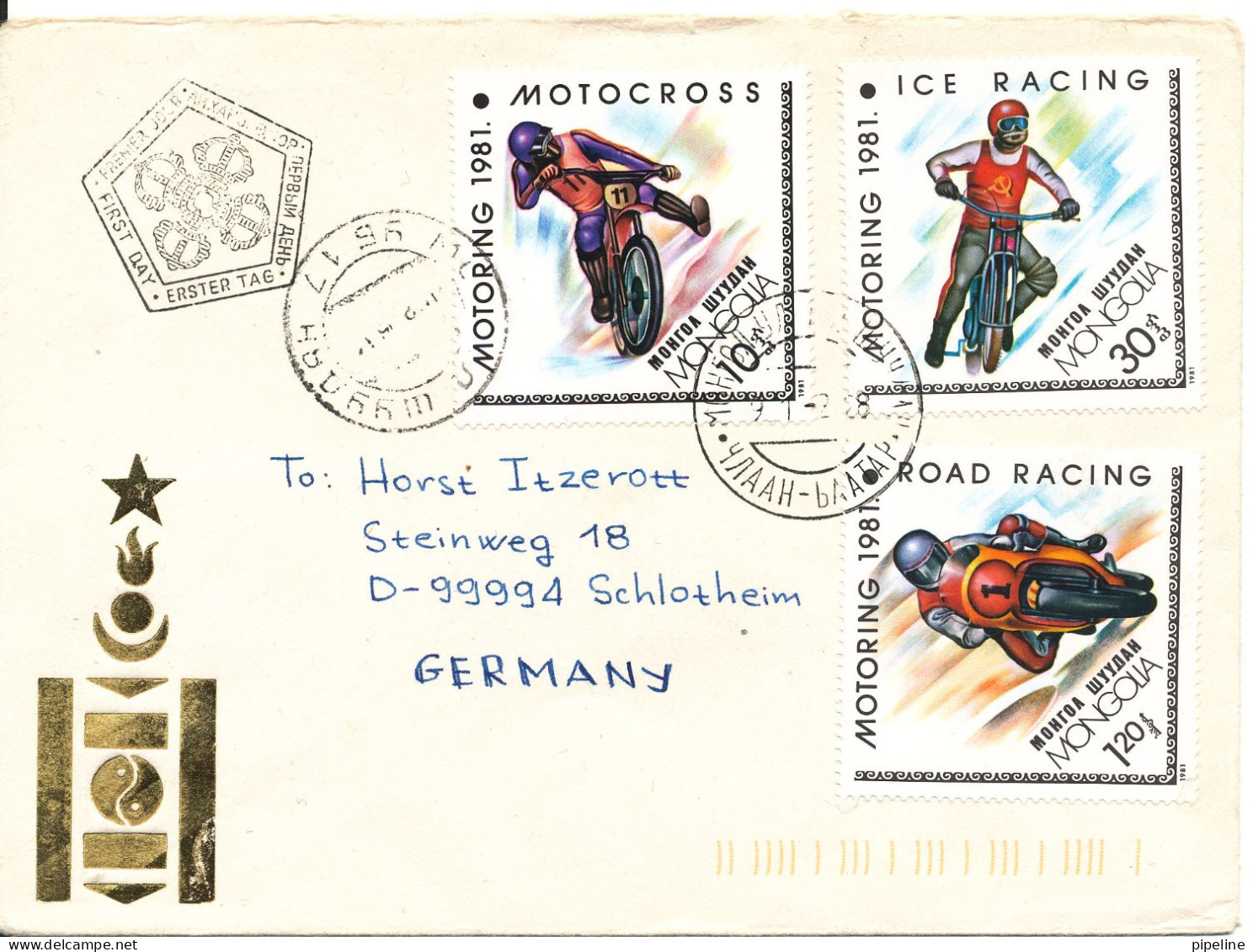 Mongolia FDC / Cover Sent To Germany 1991 Topic Stamps Racing - Mongolie