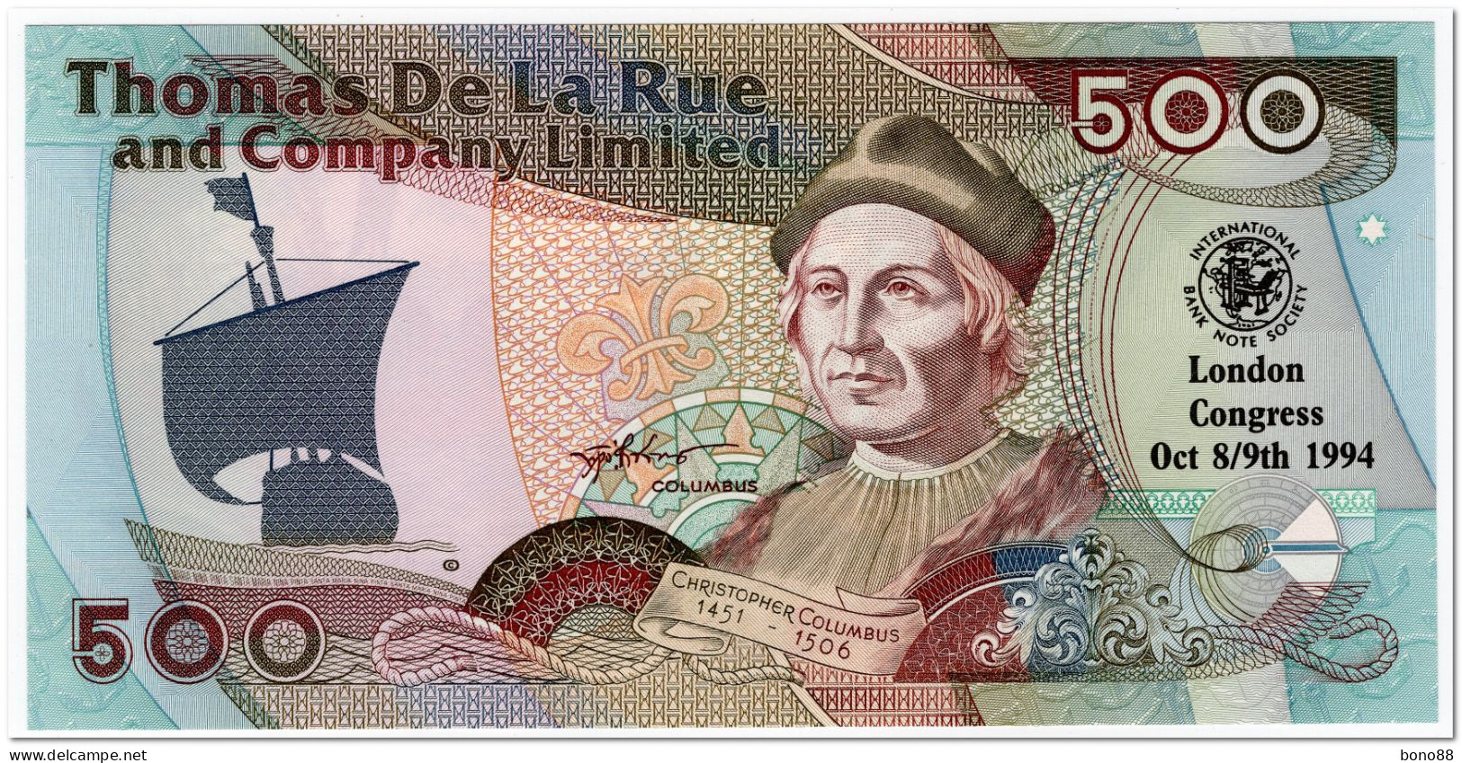 THOMAS DE LA RUE AND COMPANY,500 COLUMBUS,1994,UNC - Collections