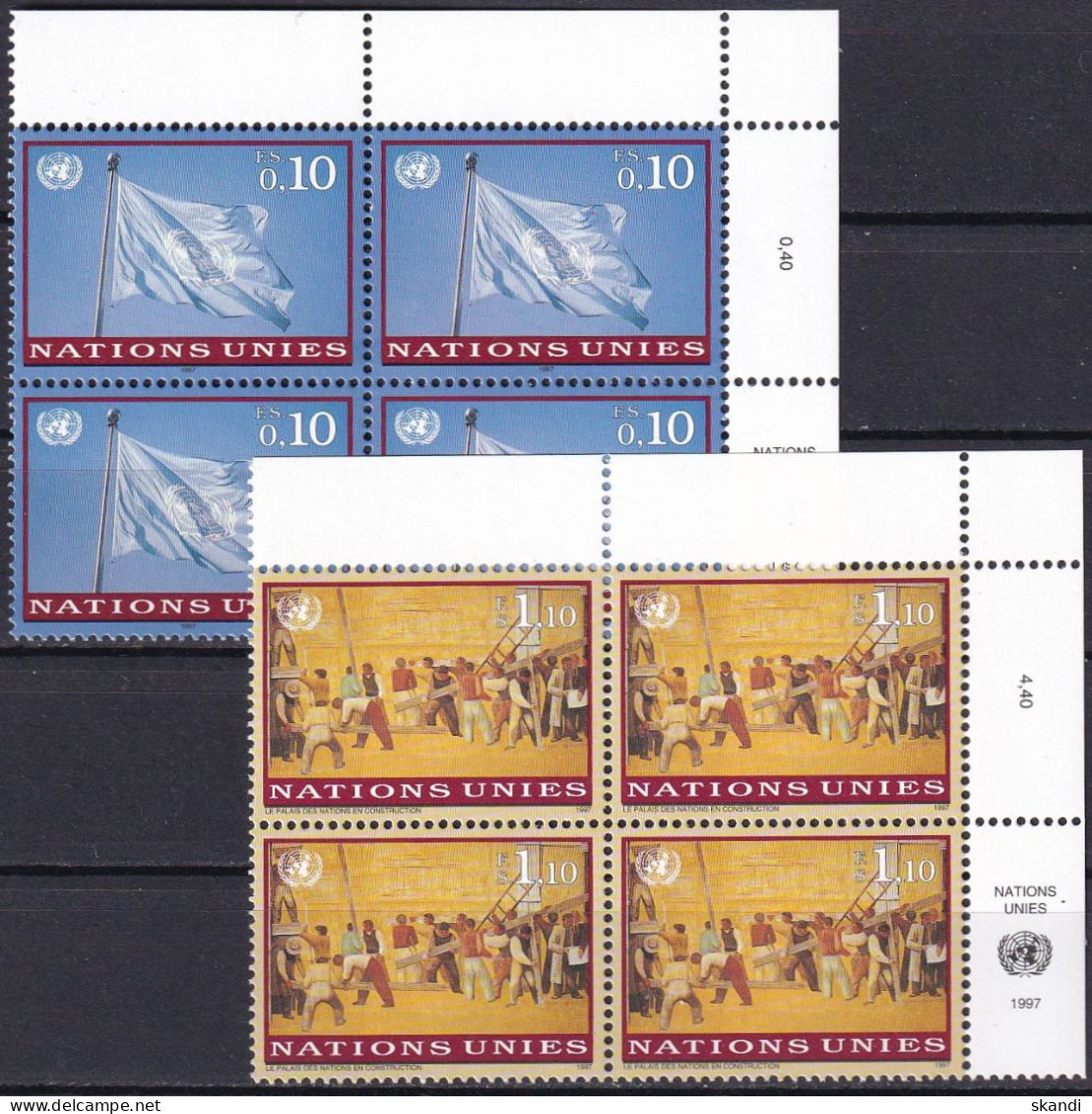 UNO GENF 1997 Mi-Nr. 303/04 Eckrand-Viererblocks ** MNH - Unused Stamps