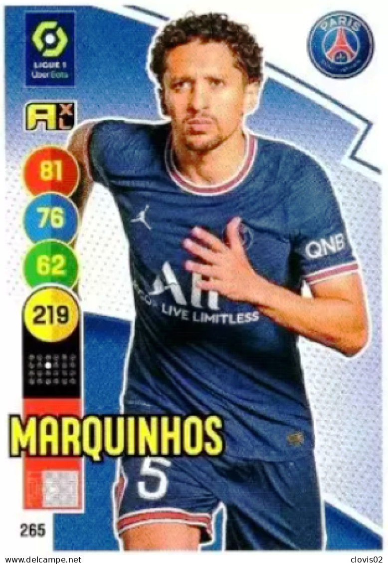 265 Marquinhos - Paris Saint-Germain - Panini Adrenalyn XL LIGUE 1 - 2021-2022 Carte Football - Trading Cards