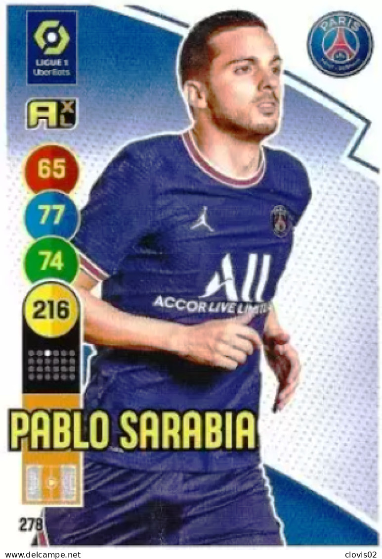 278 Pablo Sarabia - Paris Saint-Germain - Panini Adrenalyn XL LIGUE 1 - 2021-2022 Carte Football - Trading Cards