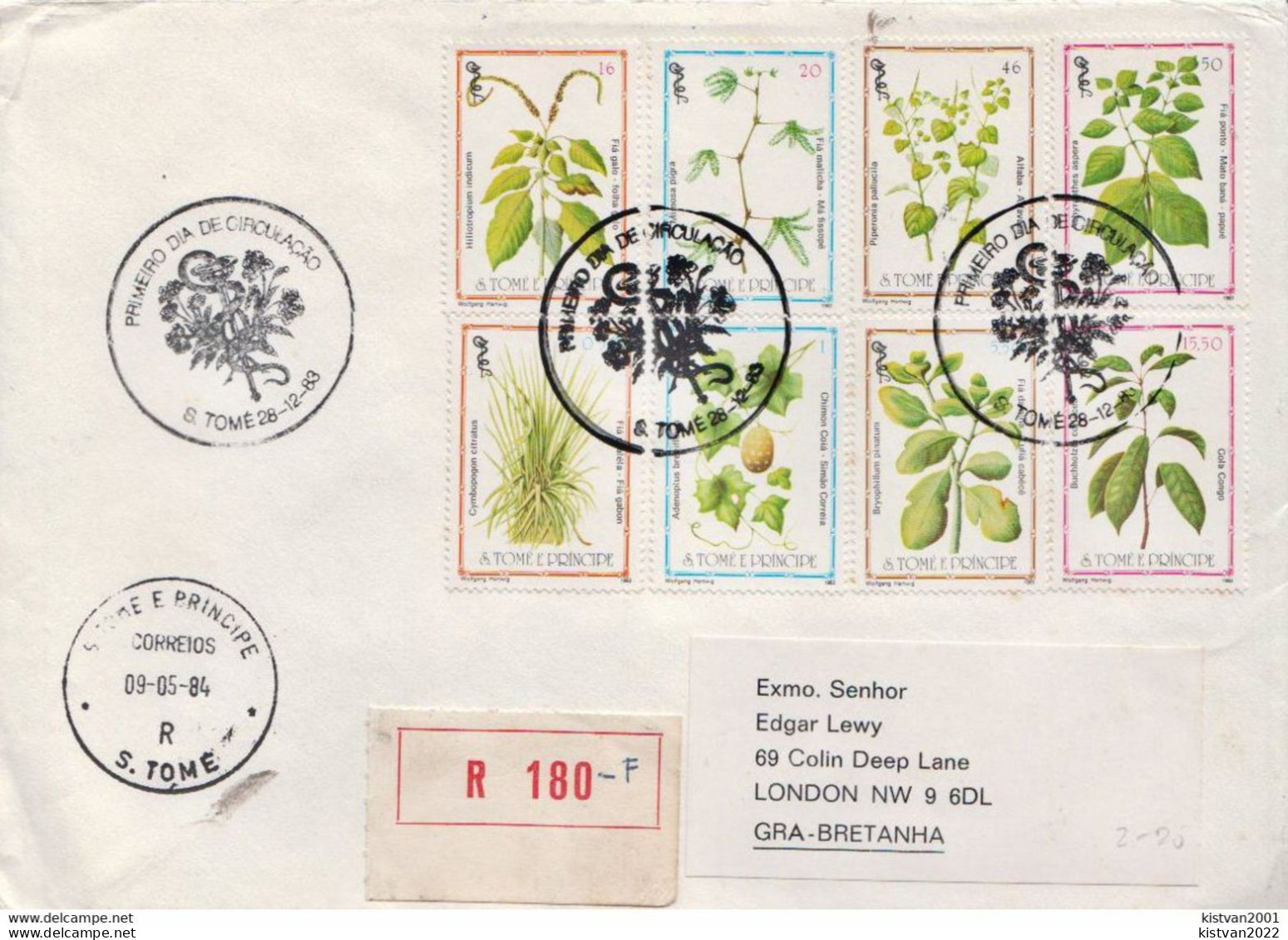 Postal History: Sao Tome And Principe Set On Registered Cover - Medicinal Plants