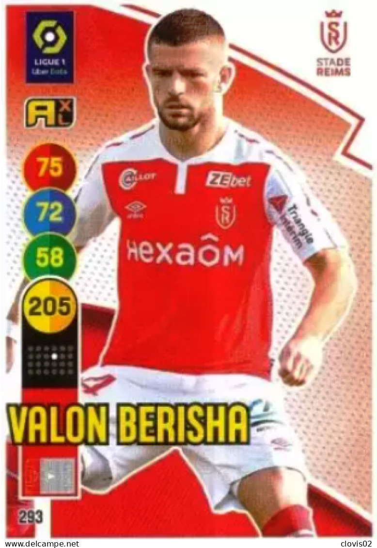 293 Valon Berisha - Stade De Reims - Panini Adrenalyn XL LIGUE 1 - 2021-2022 Carte Football - Trading Cards