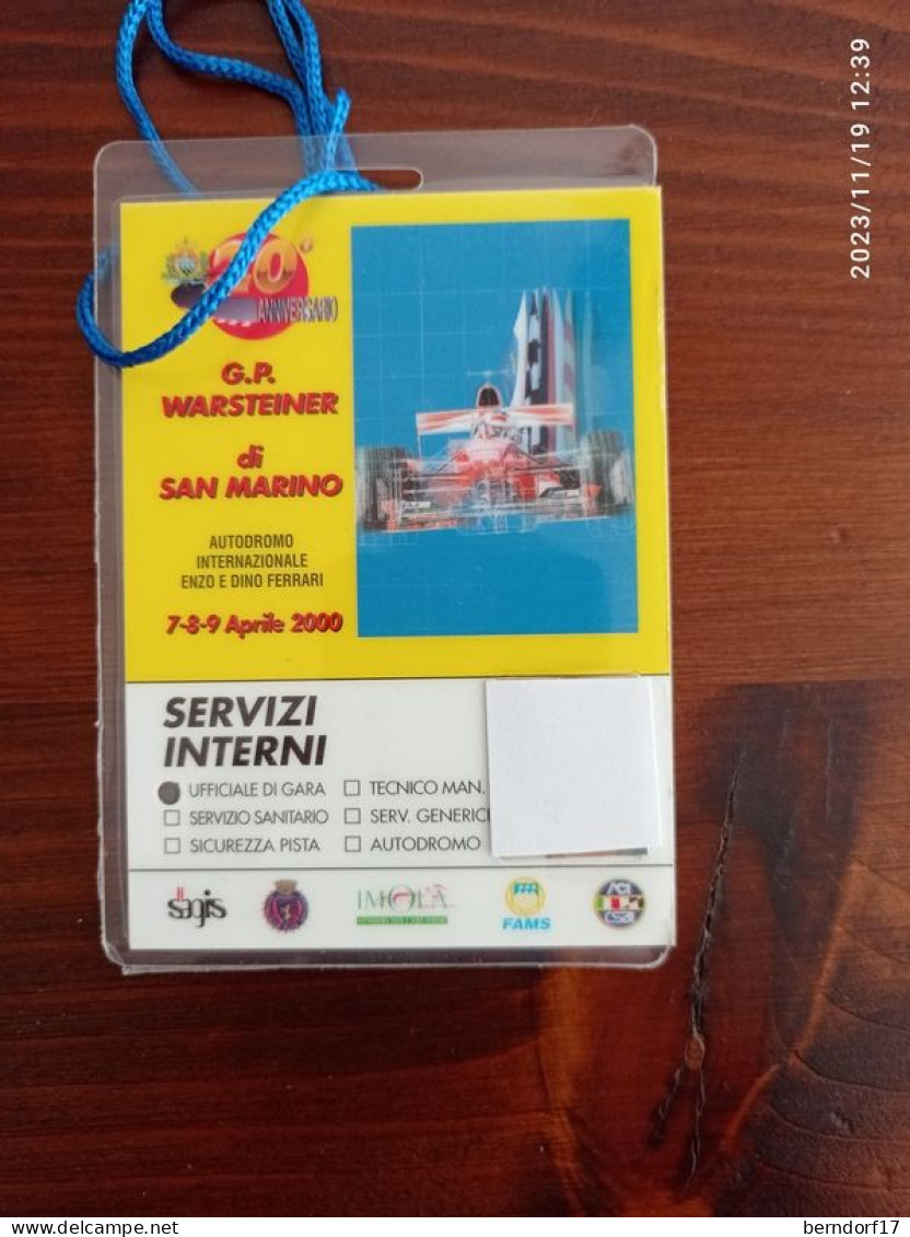 GRAN PREMIO DI SAN MARINO PASS 20° - 7 - 8 - 9 Aprile 2000 - Automobile - F1