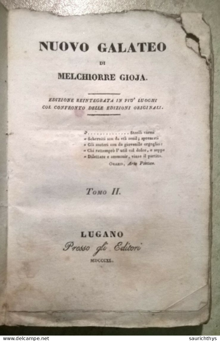 Nuovo Galateo Di Melchiorre Gioja - Tomo II - Lugano Presso Gli Editori 1840 - Libros Antiguos Y De Colección