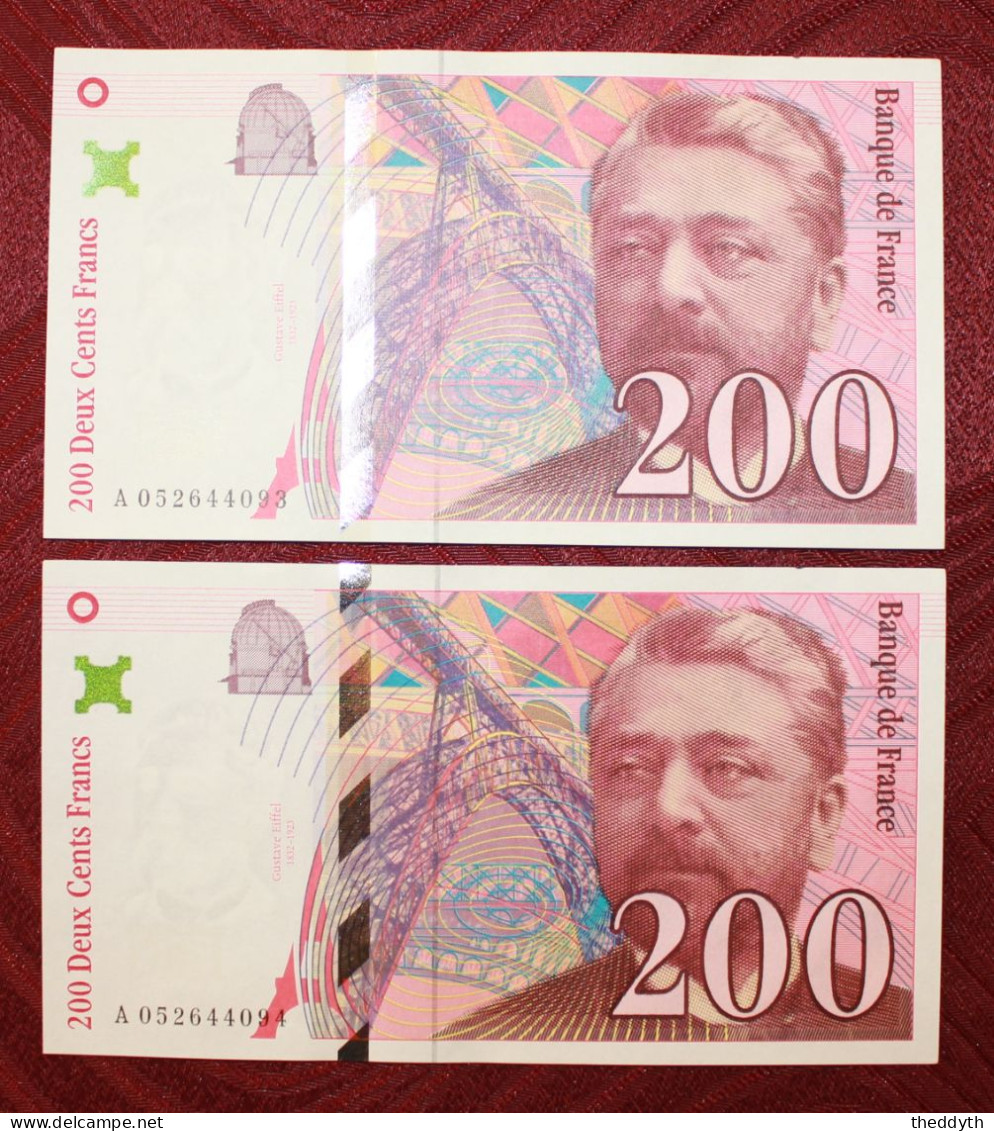 Suite De 2 Billets 200 Francs Gustave Eiffel 1997 – A 052 – SUP+++ - 200 F 1995-1999 ''Eiffel''