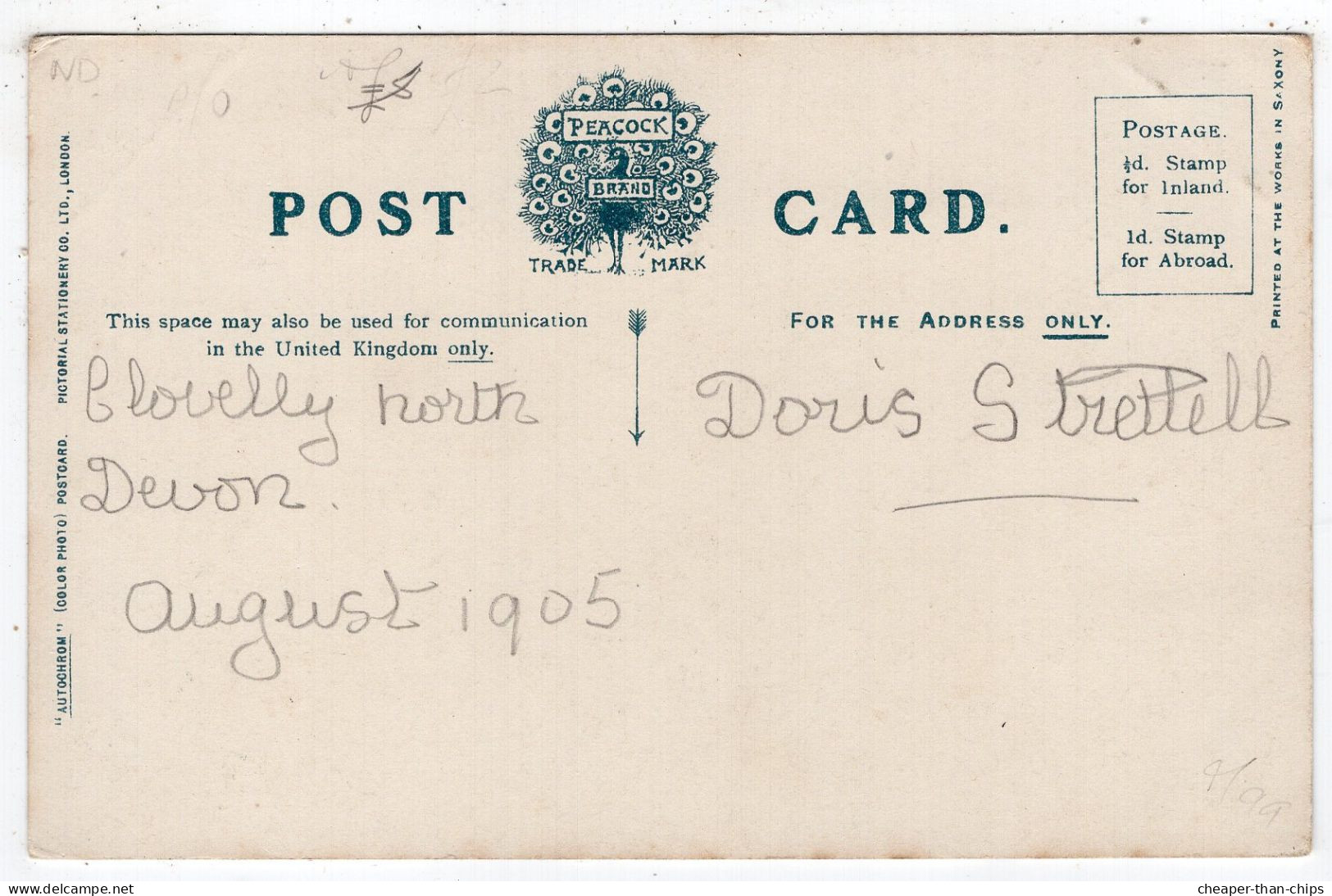 CLOVELLY - Post Office - Peacock Autochrom 1727 - Clovelly