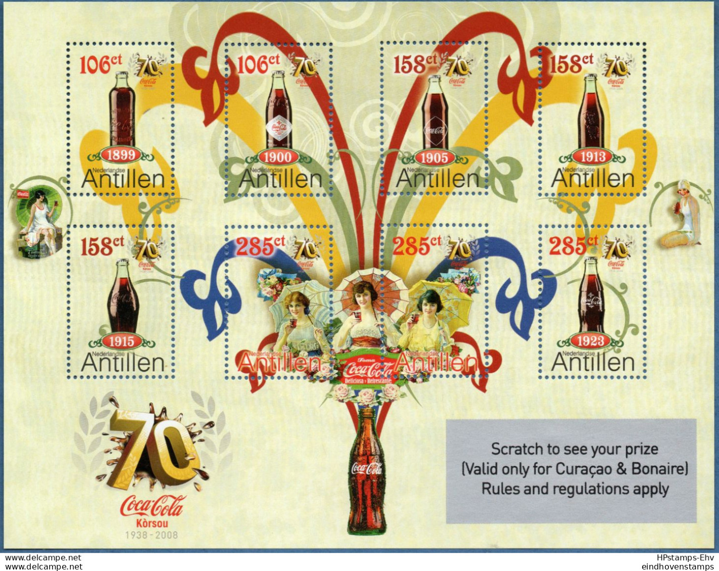 Dutch Antilles 2008 Coca Cola 70 Year 3 Block Issues MNH H-08-20 Bottle, Adverftisement, - Altri & Non Classificati