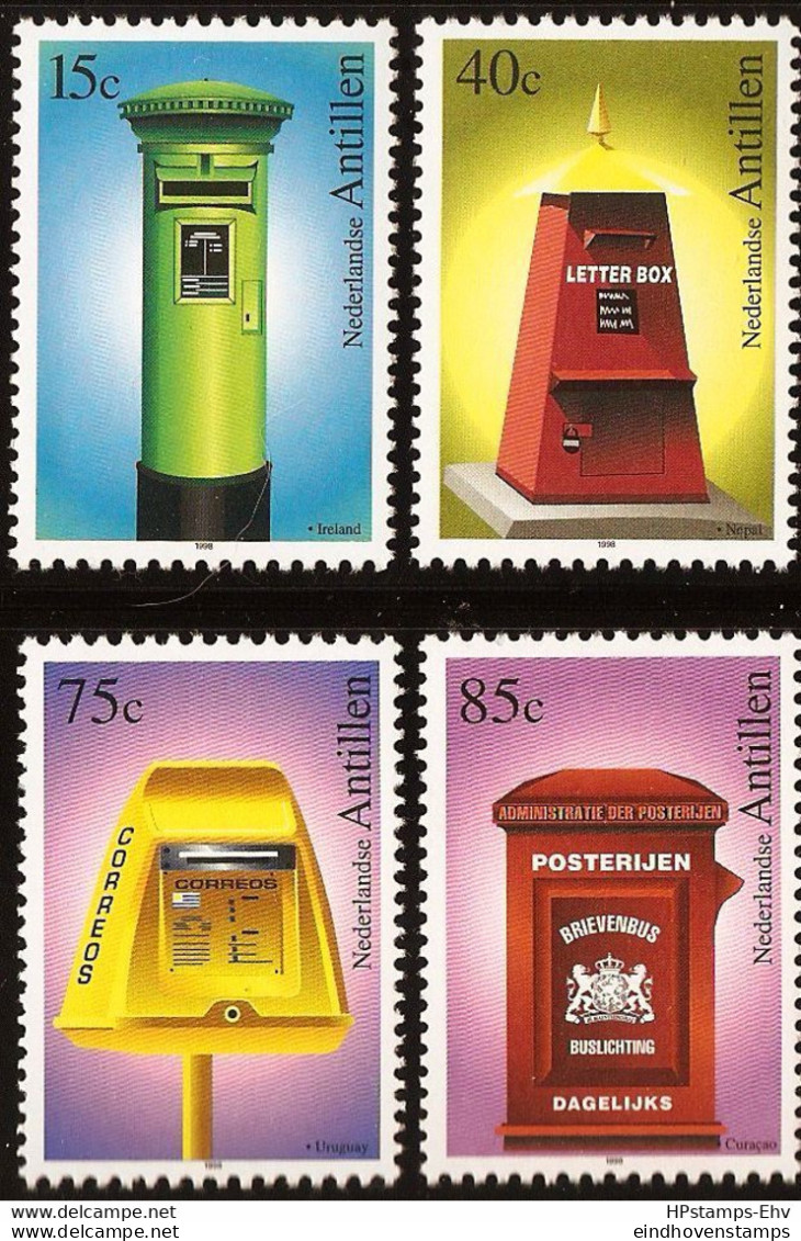 Dutch Antilles 1998 Mailboxes 4 Val MNH 2103.2705 Nederlandse Antillen Post-brievenbussen Ireland, Nepal, Uruguar, Curaç - Poste