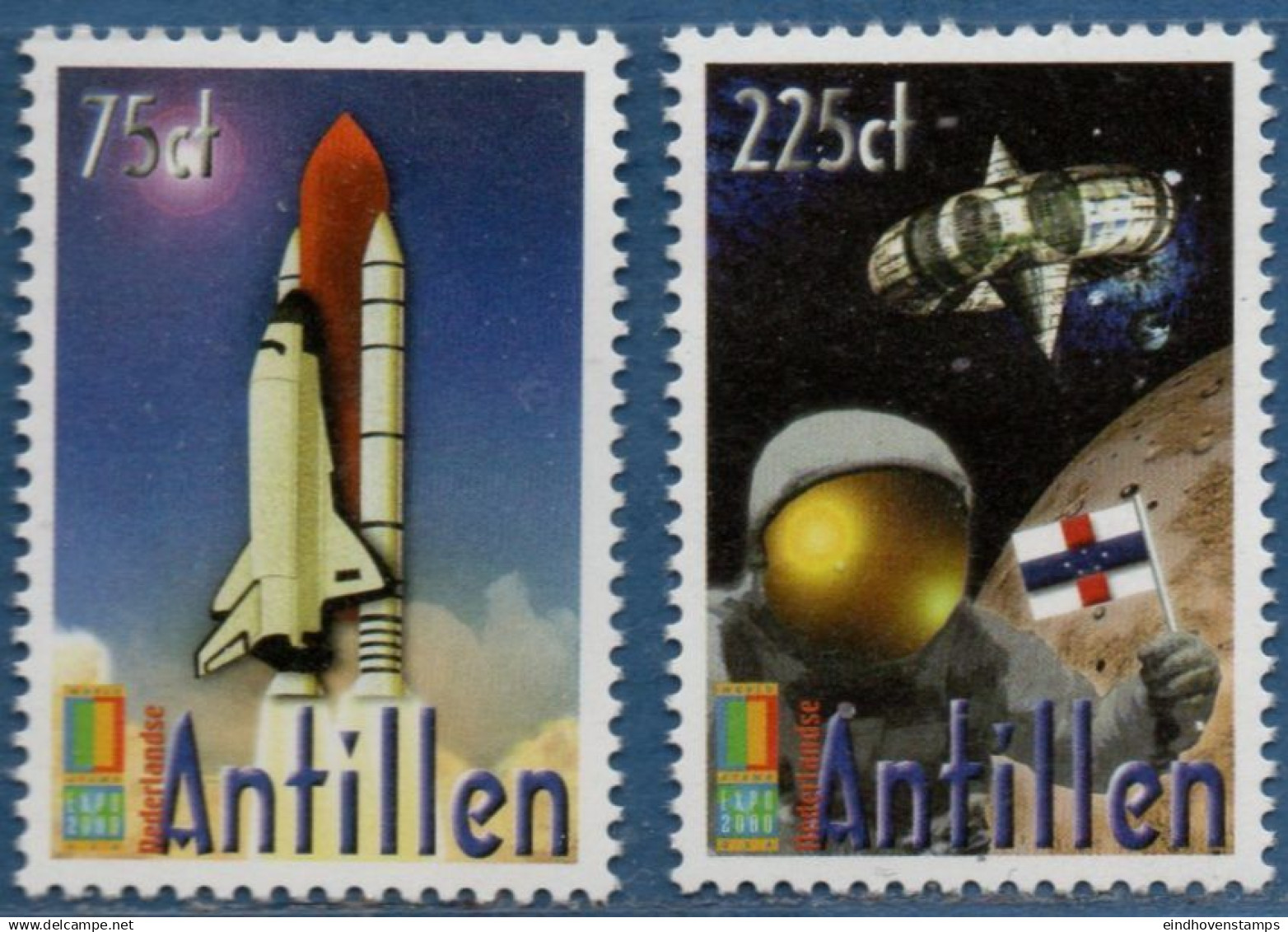 Dutch Antilles 2000 Anaheim 2000 2 Values MNH 2106.0936 Space Shuttle, Rocket - América Del Norte