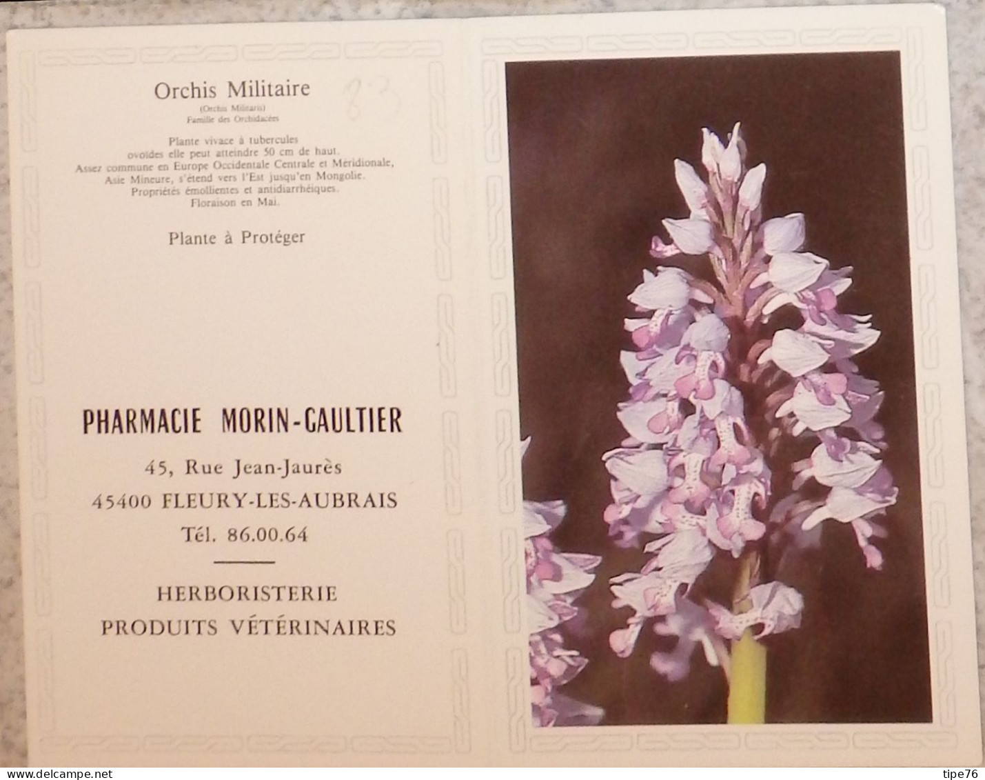 Petit Calendrier De Poche 1983 Plante Fleur Orchis Militaire Pharmacie  Fleury Les Aubrais Loiret Création Engelhard - Petit Format : 1981-90