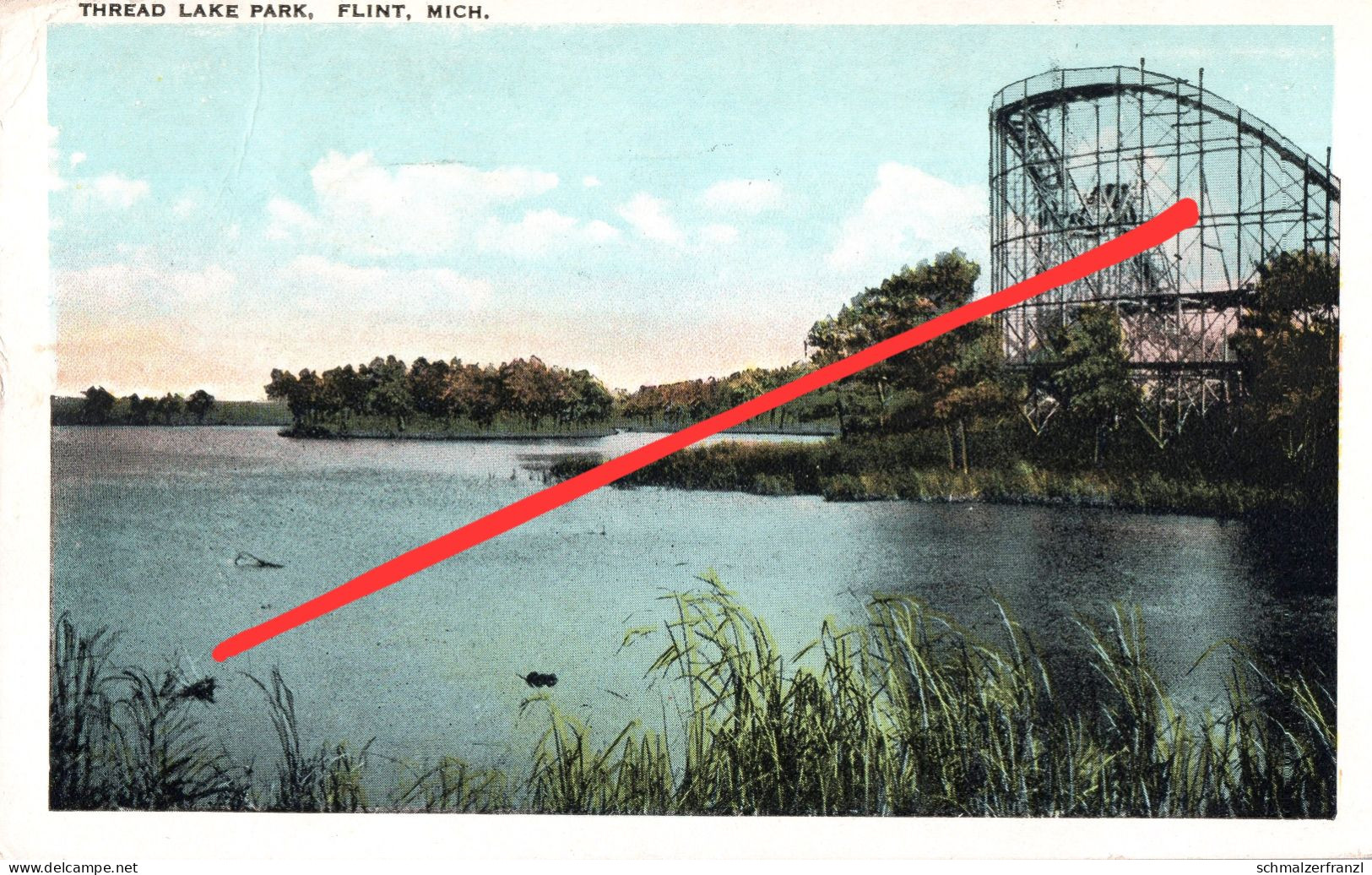 AK Flint Thread Lake Park Rollercoaster Looping Lakeside Amusement Wonderland Michigan MI United States USA Stamp - Flint