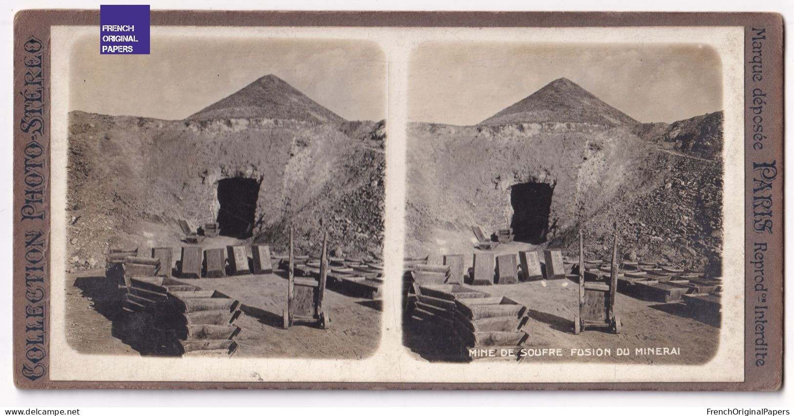 Sicile - Mine De Soufre / Fusion Du Minerai- Photo Animée 1908- Italia Foto Stereo Sicilia Mines Miniera Di Zolfo C13-33 - Stereo-Photographie