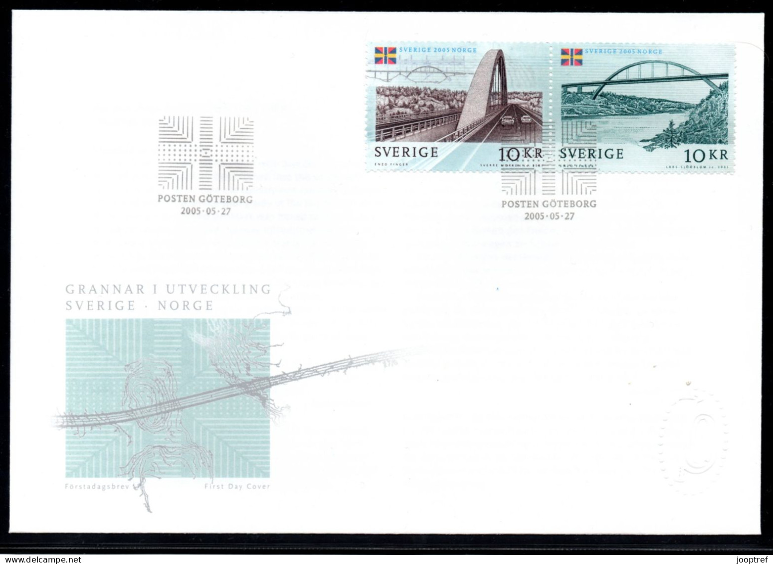 2005 Joint  Sweden And Norway, FDC SWEDEN WITH 2 STAMPS: Neighbours - Gezamelijke Uitgaven