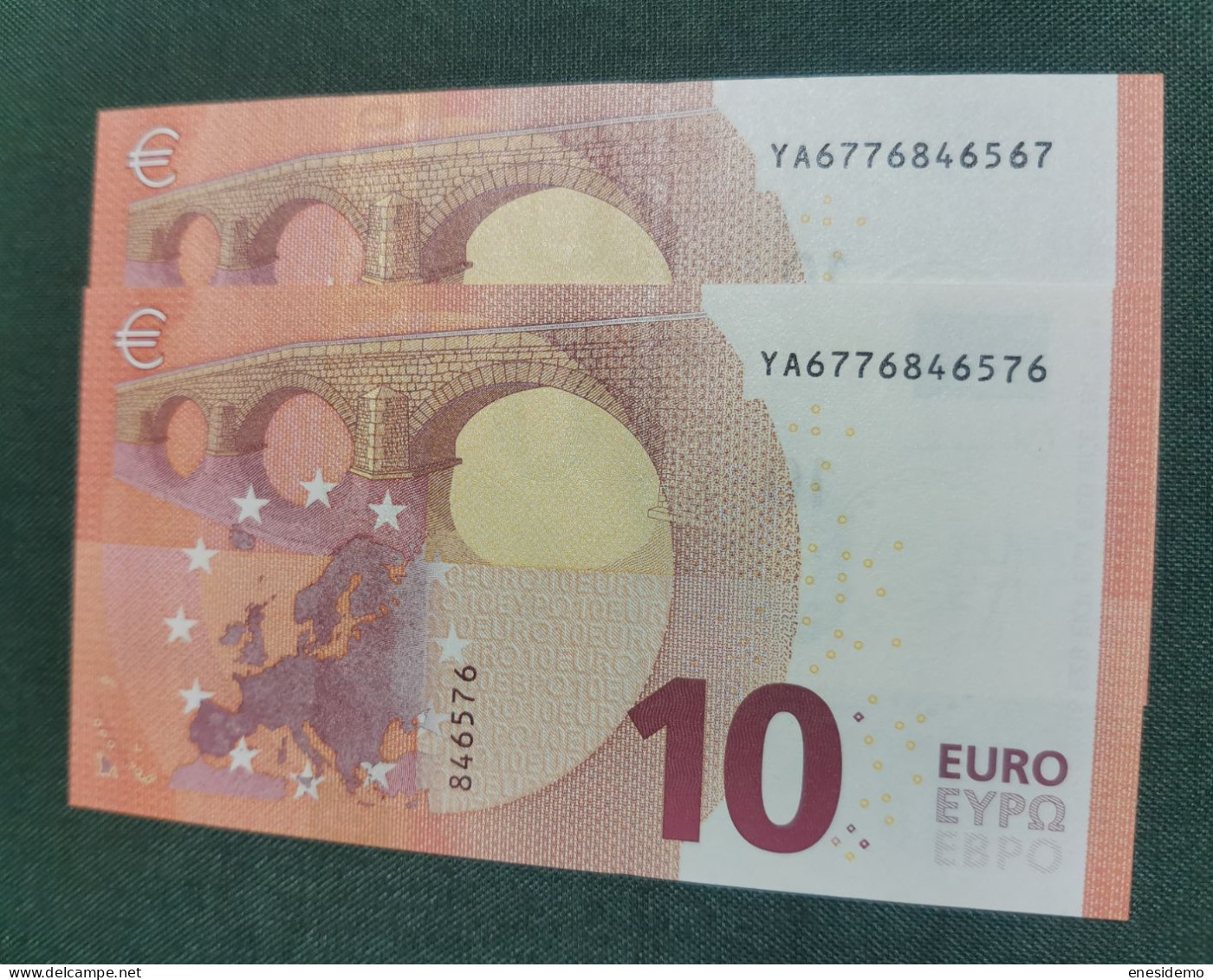 10 EURO GREECE 2014 LAGARDE Y010A1 YA CORRELATIVE COUPLE RADAR 2 SC FDS UNC.  PERFECT - 10 Euro