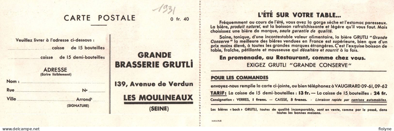 Bière GRUTLI - Cpa Double Publicitaire Pub Publicité Illustrateur - Grande Brasserie , 139 Ave De Verdun Les Moulineaux - Werbepostkarten