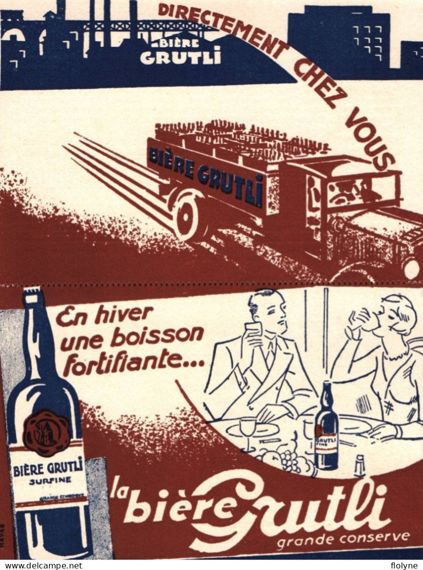 Bière GRUTLI - Cpa Double Publicitaire Pub Publicité Illustrateur - Grande Brasserie , 139 Ave De Verdun Les Moulineaux - Publicité