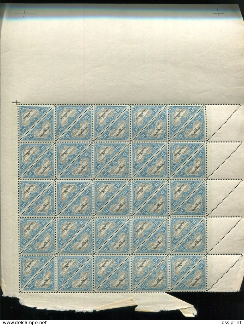 Estonia:Unused Sheets Serie Airplanes, Perforated, Air Mail, 1924, MNH - Estonie