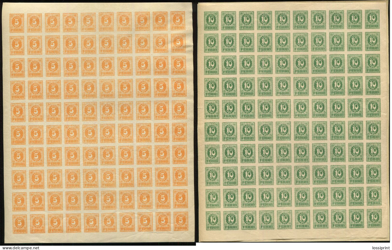 Estonia:Unused Sheets Serie 5 And 10 Pennies, 1919, MNH - Estonie