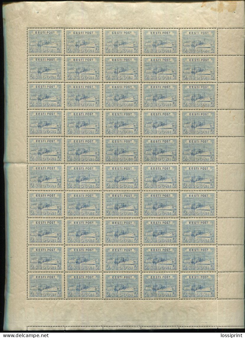 Estonia:Unused Sheet Tallinn Port And Ship, 2 Krooni, 1938, MNH - Estonie