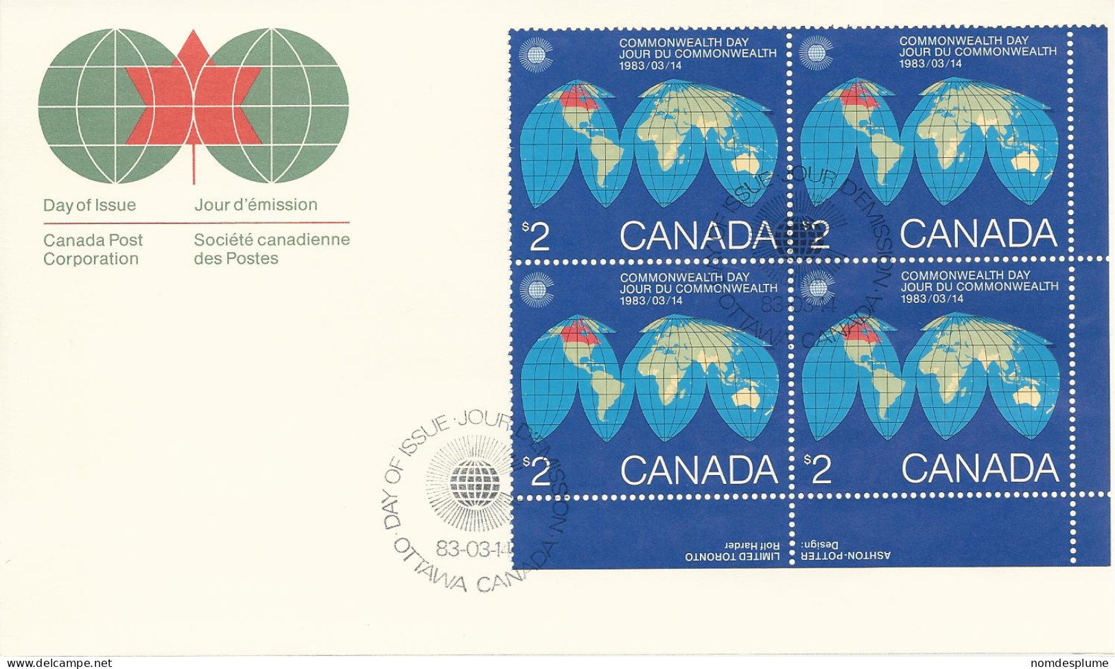 24633r) Canada FDC Block $2 Commonwleth Day 1983 - 1981-1990