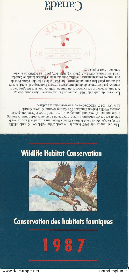 24638r) Canada Duck Conservation 1987 Booklet - Unused Stamps