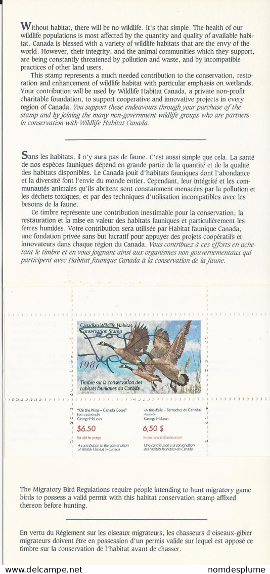 24638r) Canada Duck Conservation 1987 Booklet - Unused Stamps