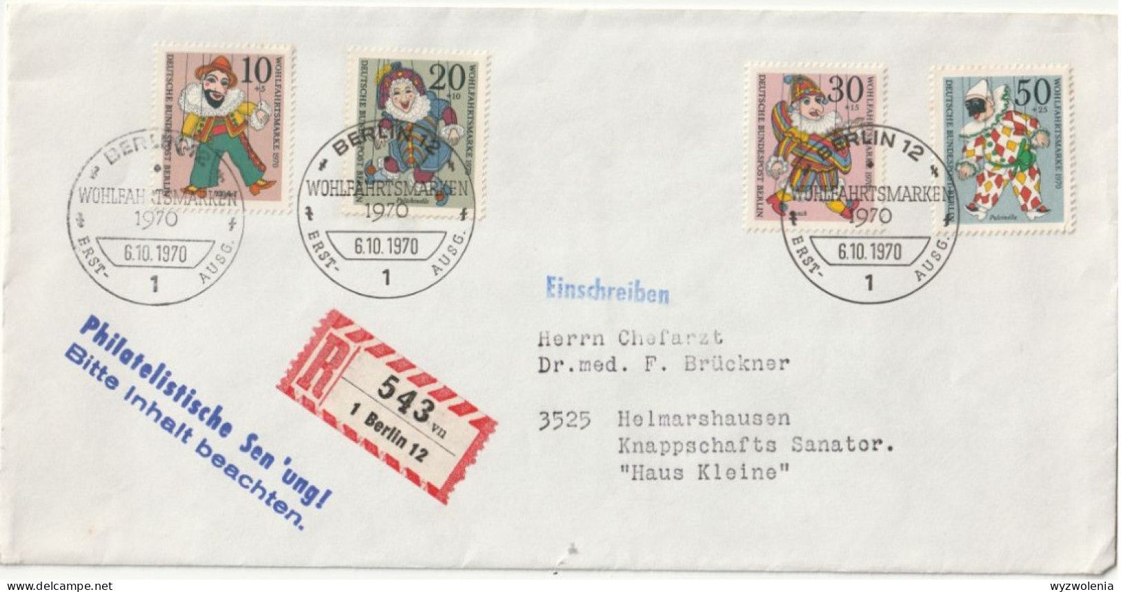 D 1679) Berlin 1970 Mi# 373-376 FDC R-Brief: Marionetten Kaspar Polichinelle Punch - Marionnettes