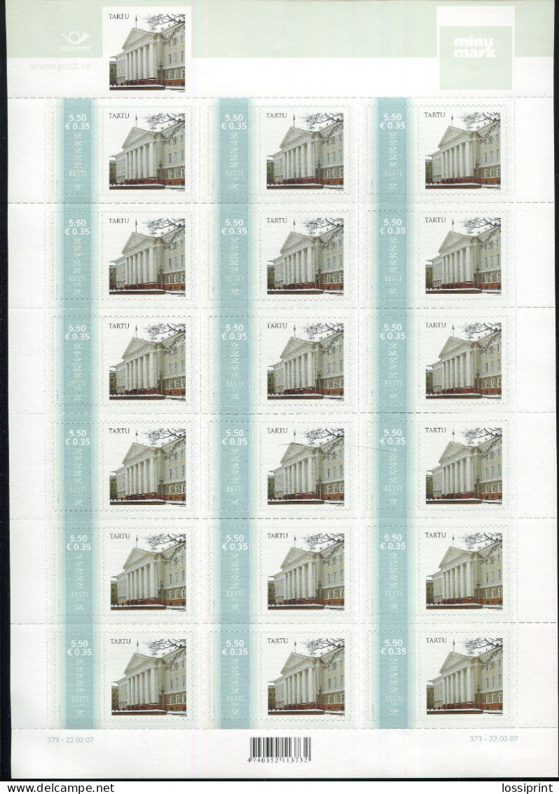 Estonia:Unused Sheet Your Own Stamp, Tartu University, 2007, MNH - Estonie