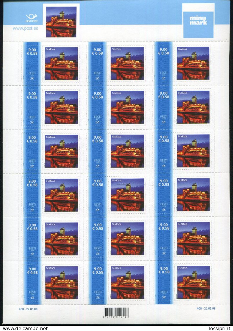 Estonia:Unused Sheet Your Own Stamp, Narva Castle, 2008, MNH - Estonie