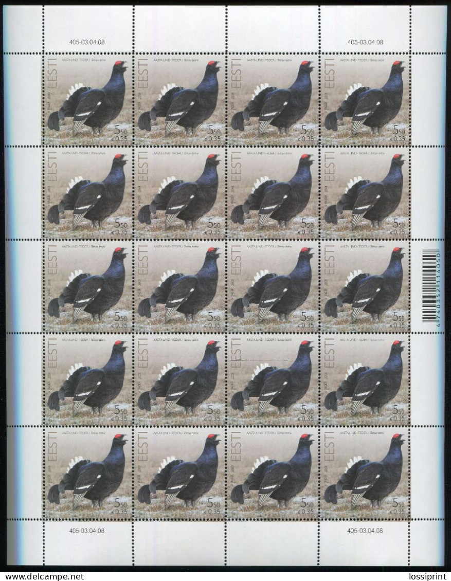 Estonia:Unused Sheet Bird Of The Year 2008, Grouse, MNH - Estonie