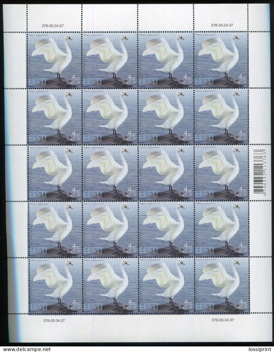 Estonia:Unused Sheet Bird Of The Year 2007, Swan, MNH - Estonie