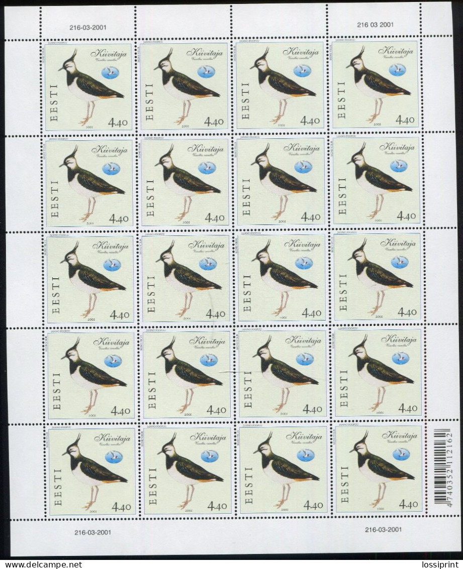 Estonia:Unused Sheet Bird, Peewit, 2001, MNH - Estonie